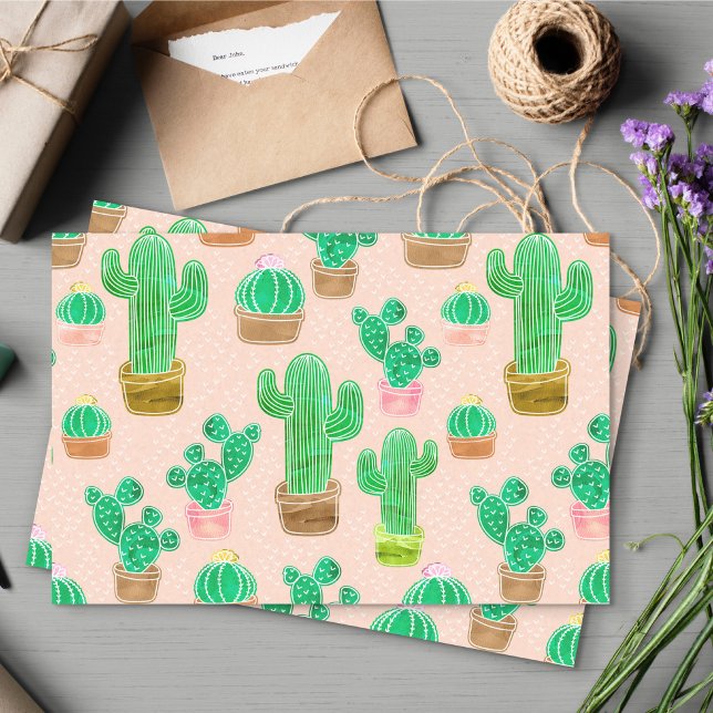 Hand Drawn Potted Cactus Pattern Tissue Paper (Cactus Pattern Tissue Paper)