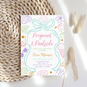 Hand Drawn Pregnant & Poolside Summer Baby Shower Invitation