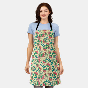 Hand Drawn Pressed Flowers Leaves Pattern Apron