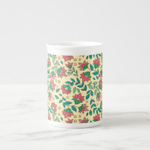 Hand Drawn Pressed Flowers Leaves Pattern  Bone China Mug