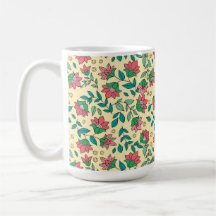 Hand Drawn Pressed Flowers Leaves Pattern  Coffee Mug