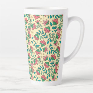 Hand Drawn Pressed Flowers Leaves Pattern  Latte Mug