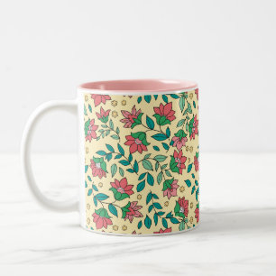 Hand Drawn Pressed Flowers Leaves Pattern  Two-Tone Coffee Mug