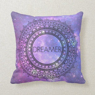 Hand Drawn Pretty Purple Galaxy Unique Mandala Art Cushion