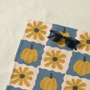 Hand Drawn Pumpkin Check Print Bath Towel