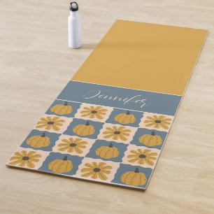 Hand Drawn Pumpkin Check Print Custom Yoga Mat