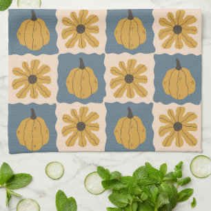 Hand Drawn Pumpkin Check Print Kitchen Towel