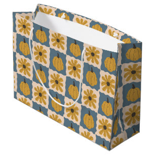 Hand Drawn Pumpkin Check Print Large Gift Bag