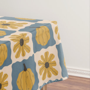 Hand Drawn Pumpkin Check Print Table Cloth