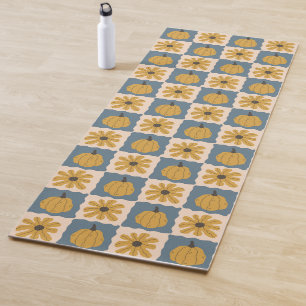 Hand Drawn Pumpkin Check Print Yoga Mat