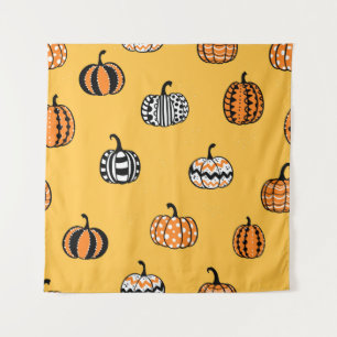 Hand Drawn Pumpkin Halloween Seamless Tapestry