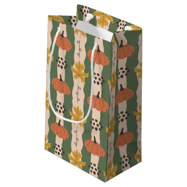 Hand Drawn Pumpkin & Leaf Pattern Gift Bag (Back Angled)