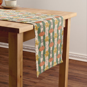 Hand Drawn Pumpkin & Leaf Pattern Table Runner