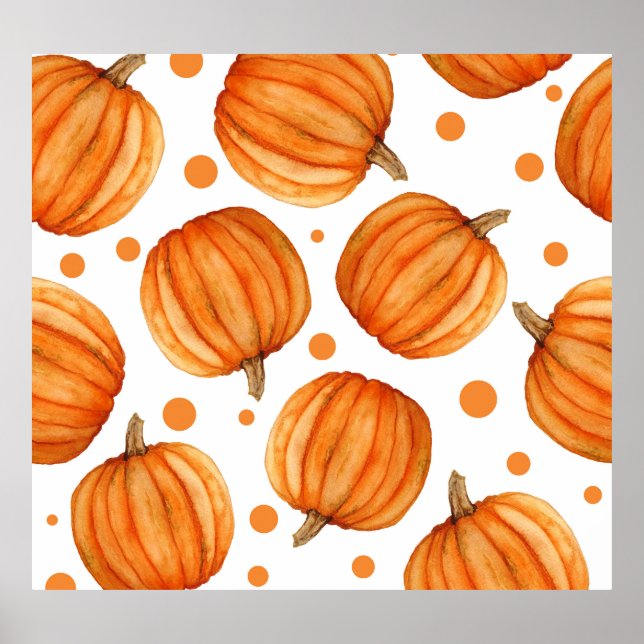 Hand-drawn pumpkins: watercolor Halloween pattern. Poster (Front)