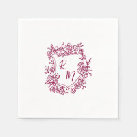 Hand Drawn Purple Floral Crest Monogram Wedding