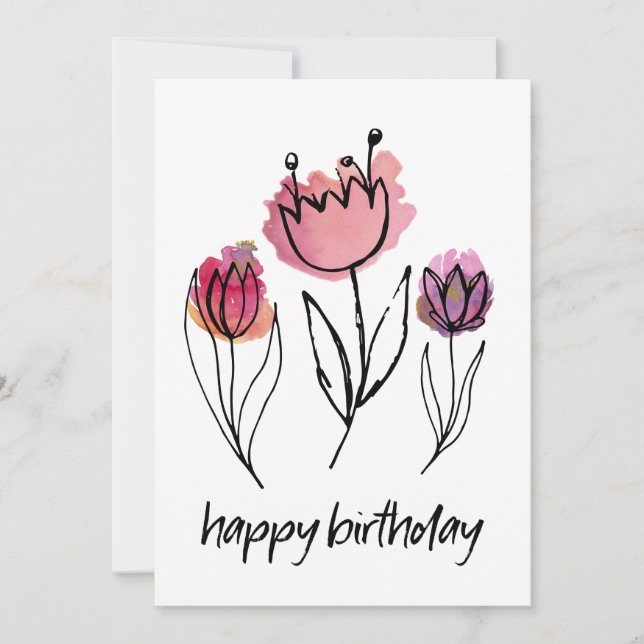 Hand Drawn Purple Pink Tulip Birthday Feminine (Front)