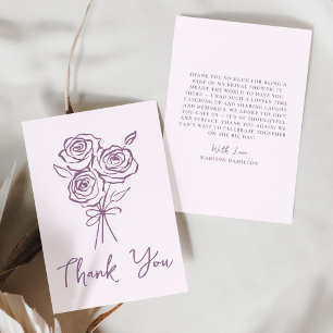Hand-Drawn Purple Rose Bouquet Bridal Shower Thank You Card