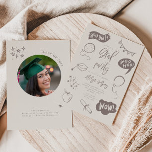Hand Drawn Quirky Beige Graduation Party  Invitation