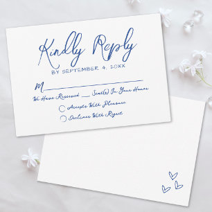 Hand Drawn Quirky Blue Whimsical Wedding RSVP Card