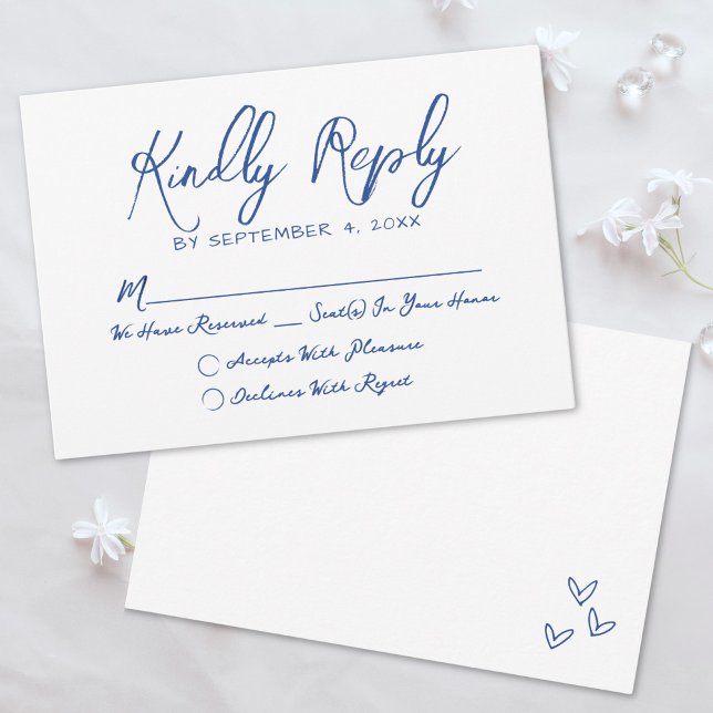 Hand Drawn Quirky Blue Whimsical Wedding RSVP Card (Simple Hand Drawn Quirky Blue Whimsical Wedding RSVP Card)