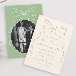 Hand Drawn Quirky Bow Green Wedding Invitation