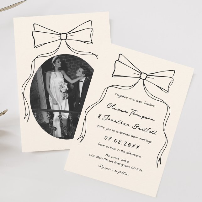 Hand Drawn Quirky Bow Old Money Wedding Invitation (Creator Uploaded)
