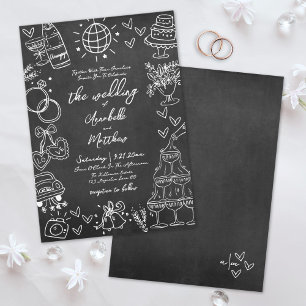 Hand Drawn Quirky Chalkboard Whimsical Wedding Invitation