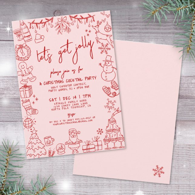 Hand Drawn Quirky Christmas Cocktail Party Invitation (Hand Drawn Quirky Christmas Cocktail Party Invitation)