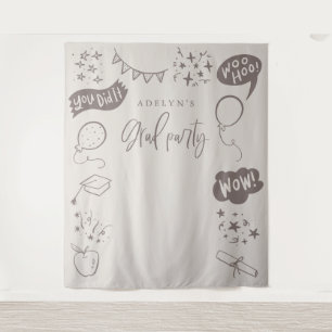 Hand Drawn Quirky Grad Icons Sandy Beige Backdrops Tapestry