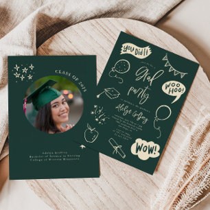 Hand Drawn Quirky GreenGraduation Party Invitation