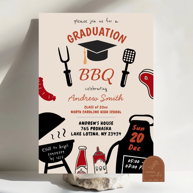 Hand Drawn Quirky Minimalist Graduation BBQ Invitation (Creator Uploaded)