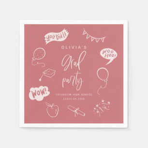 Hand Drawn Quirky Pink Grad Party Napkin