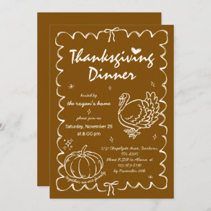 Hand Drawn Quirky Pumpkin Turkey Thanksgiving Invitation