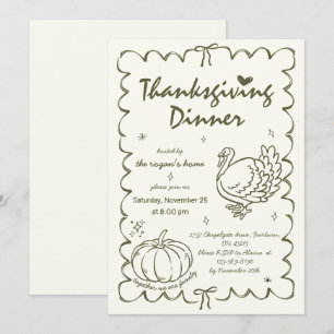 Hand Drawn Quirky Pumpkin Turkey Thanksgiving Invitation