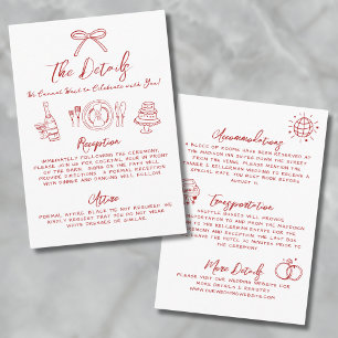 Hand Drawn Quirky Red Whimsical Wedding Details Enclosure Card