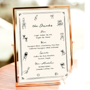 Hand Drawn Quirky Wedding Bar Drink Menu  Poster