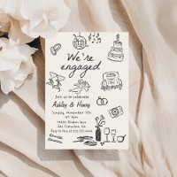 Hand Drawn Quirky Wedding Engagement Party