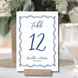 Hand Drawn Quirky Whimsical Blue Wedding Table Number