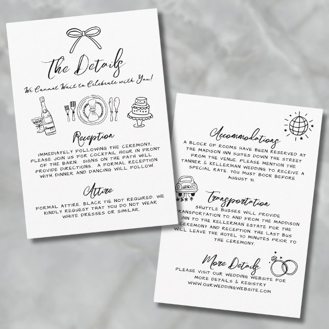 Hand Drawn Quirky Whimsical Wedding Details Enclosure Card (Hand Drawn Quirky Whimsical Wedding Details Enclosure Card)