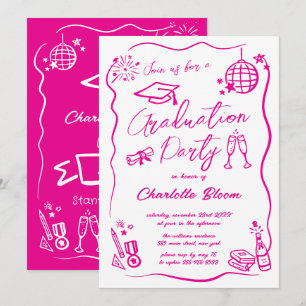 Hand Drawn Quirky Whimsy Doodles Graduation Party Invitation