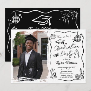 Hand Drawn Quirky Whimsy Doodles Graduation Photo Invitation