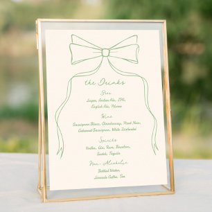 Hand Drawn Quriky Bow Green Wedding Bar Drink Menu Poster