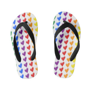 Hand Drawn Rainbow Heart Pattern Kid's Jandals
