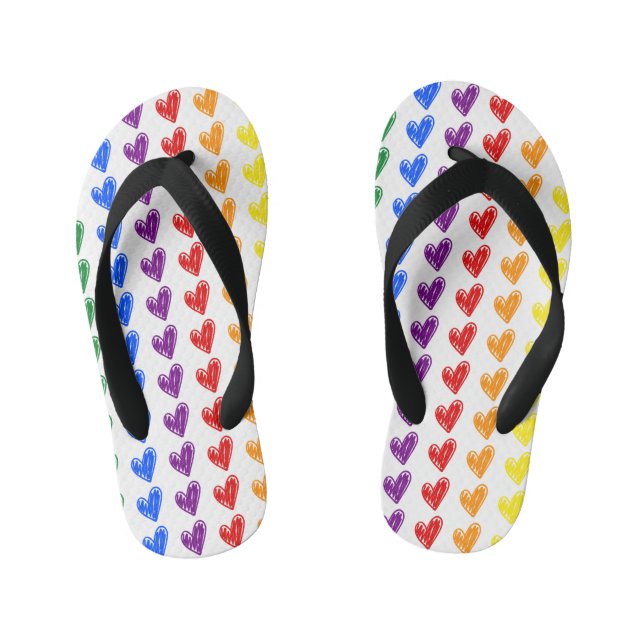 Hand Drawn Rainbow Heart Pattern Kid's Jandals (Footbed)