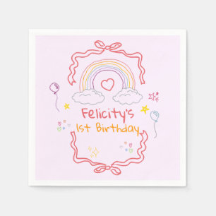 Hand Drawn Rainbow Whimsical Birthday Napkin