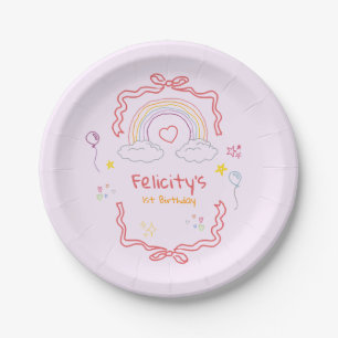 Hand Drawn Rainbow Whimsical Birthday Paper Plate