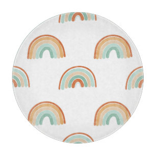 Hand-drawn rainbows: pastel seamless pattern. cutting board
