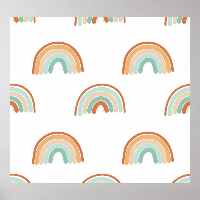 Hand-drawn rainbows: pastel seamless pattern. poster (Front)
