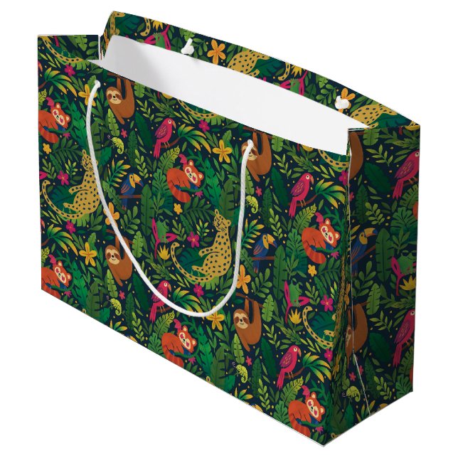Hand Drawn Rainforest Animals Large Gift Bag (Back Angled)
