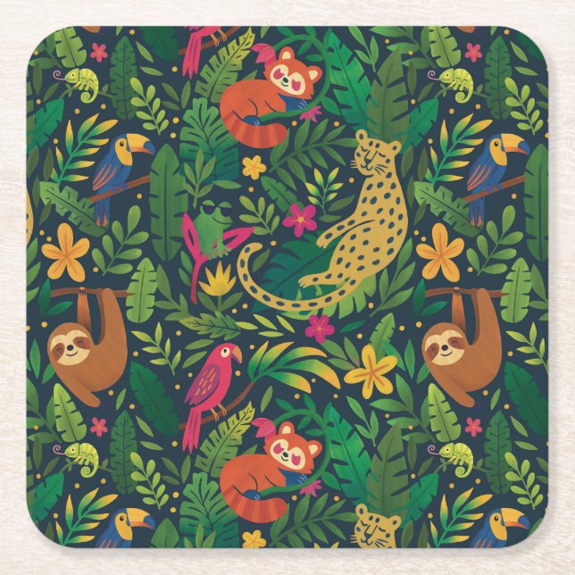 Hand Drawn Rainforest Animals Paper Coaster (Front)